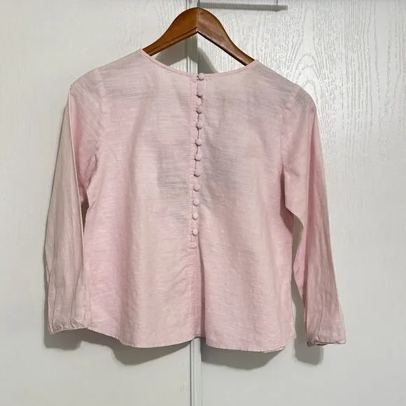 Girls Pink Hand Made Embroidered Long Sleeve Shirt Floral Plants Sz XL-XXL - Picture 6 of 11